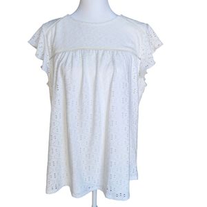 Adrianna Papell Flowy White Short Sleeve Blouse L